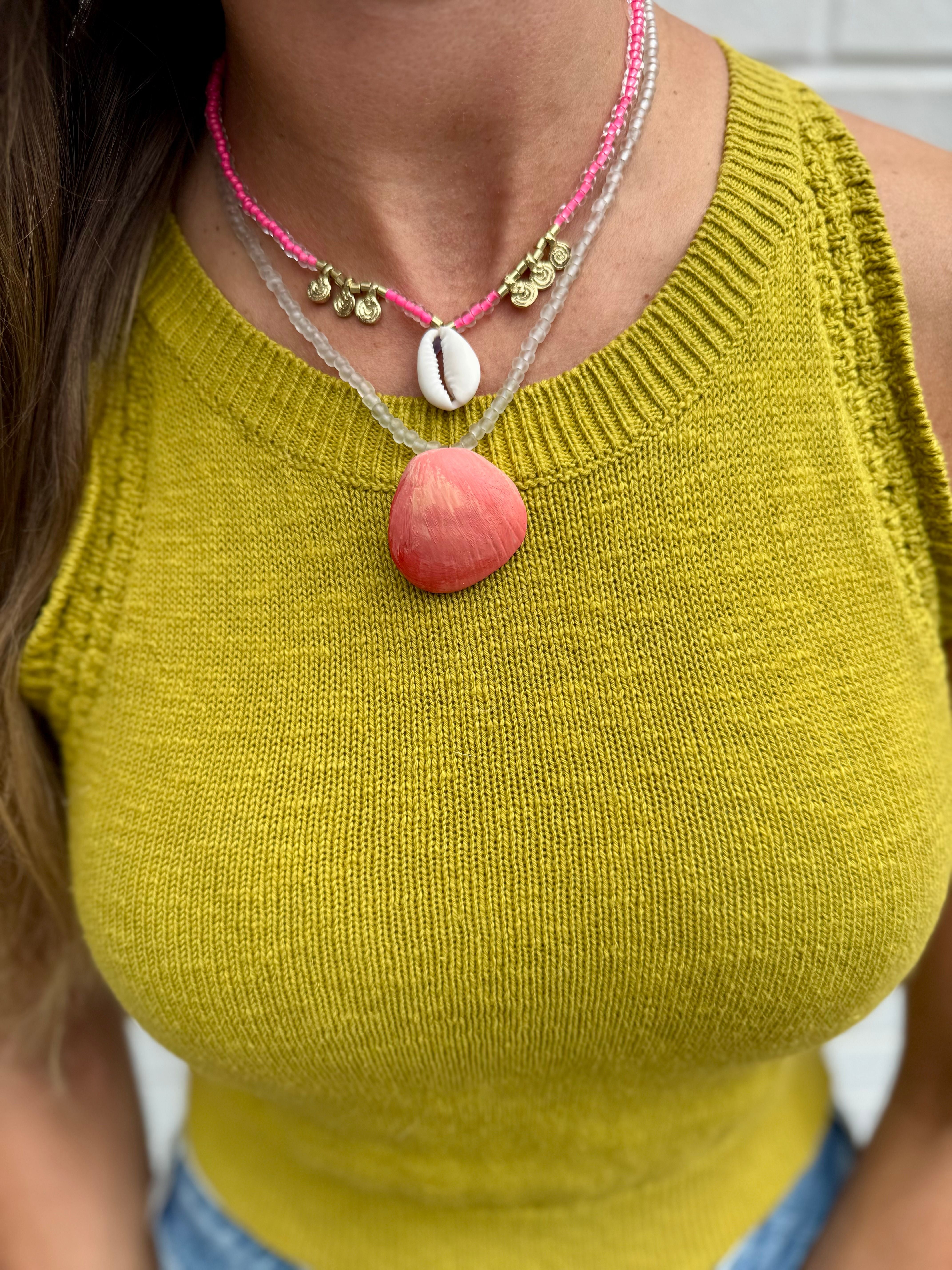 Seed Cowrie Necklace | Electric Pink