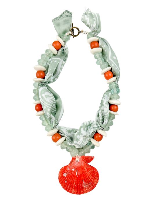Beaded Bandana Necklace | Coral Shell
