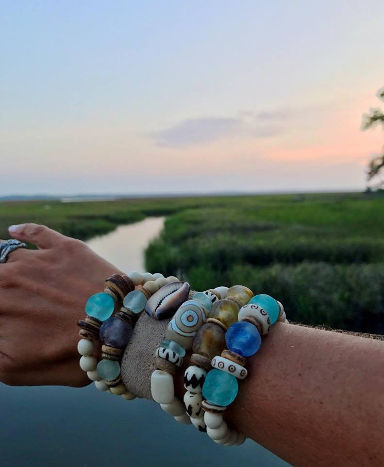 Trio Stack Bracelet Set | Black + Camel