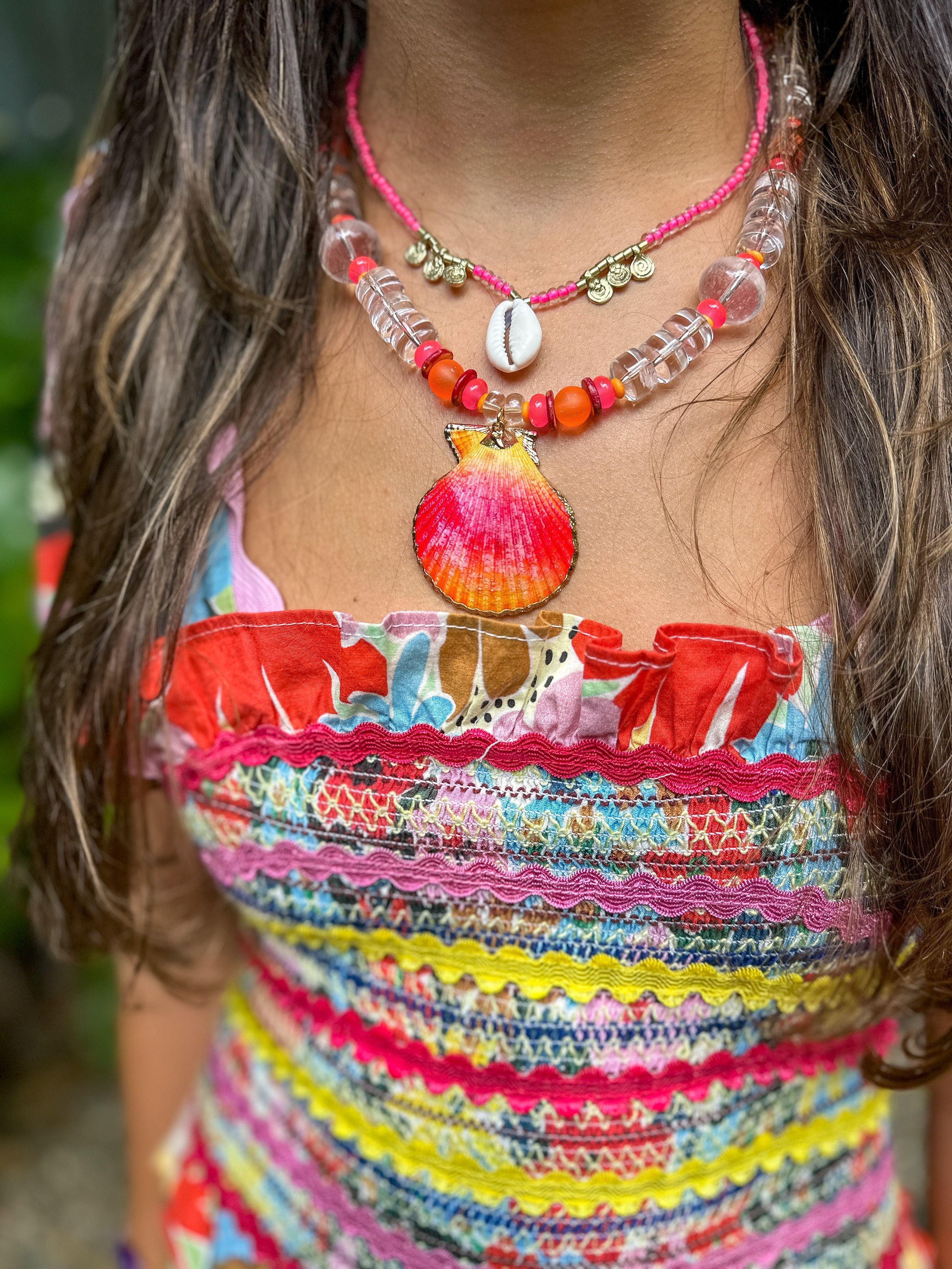 Seed Cowrie Necklace | Electric Pink