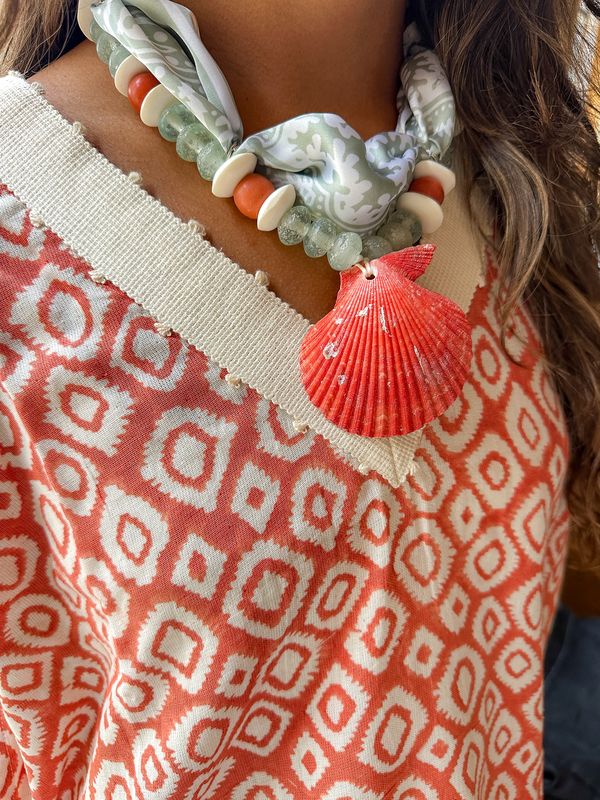 Beaded Bandana Necklace | Coral Shell
