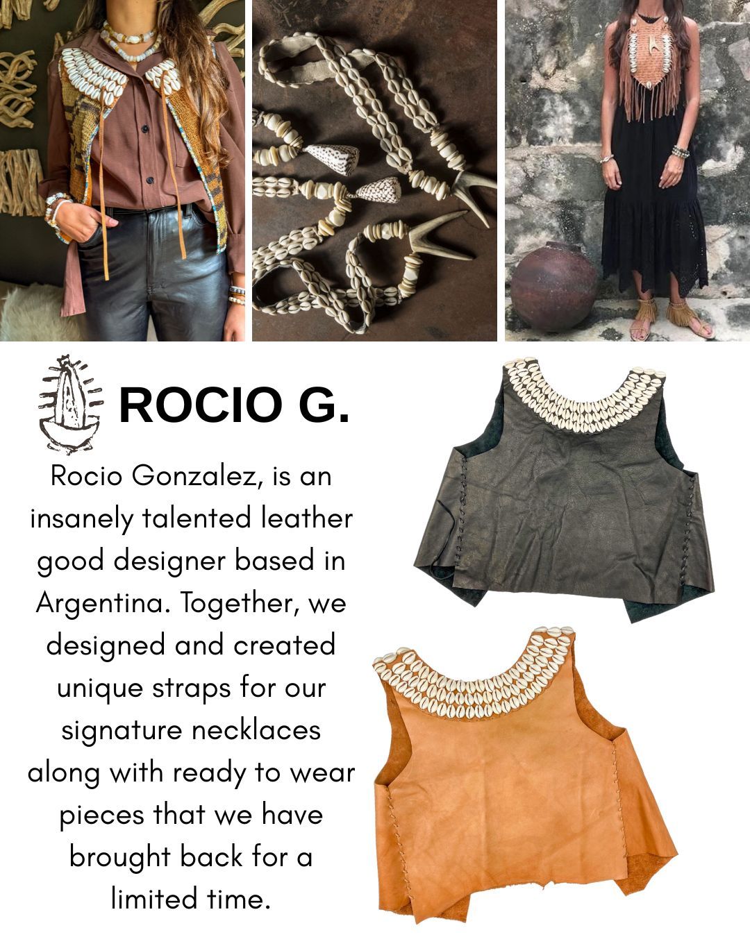 Rocio G Cowrie Vest | Leather Camel