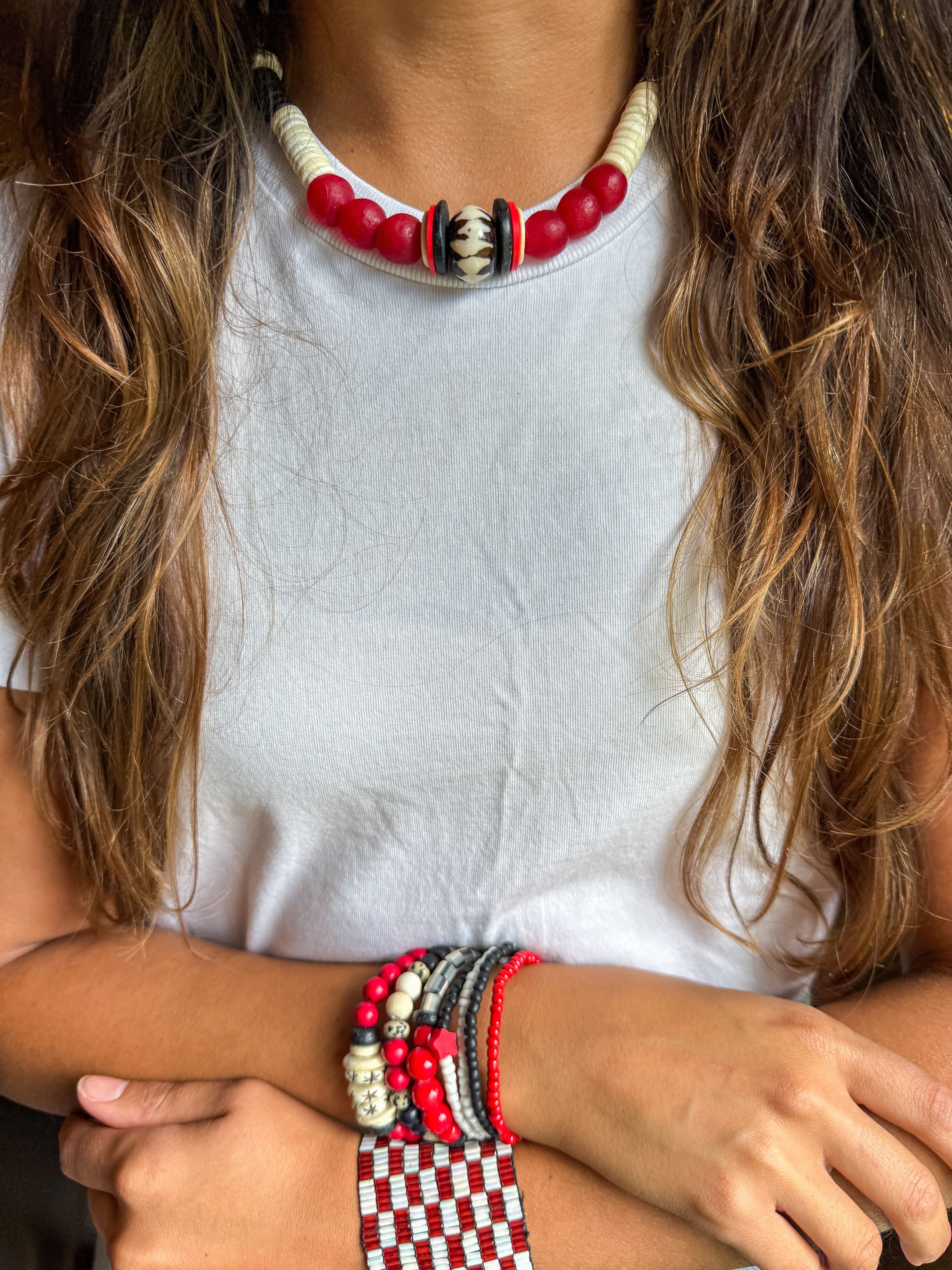 Trio Stack Bracelet Set | Red + Black